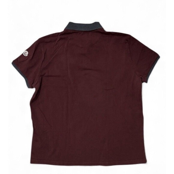 Moncler Polo Mens EU XXL Burgundy Short Sleeve Shirt Logo Patch designer Cotton - Picture 2 of 12